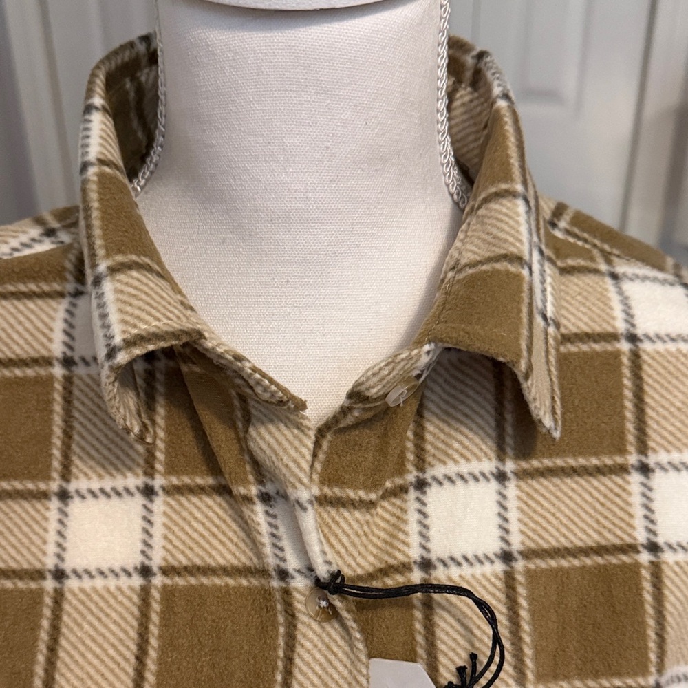 Better Unsaid Plaid Western Flannel Button-Up Shirt Tan & White So Soft NWT Sm - Picture 2 of 10